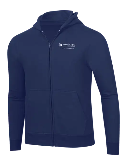 Navy 8.5 oz Ring Spun Zip Hooded Sweatshirt w/Innovation Care Partners Logo