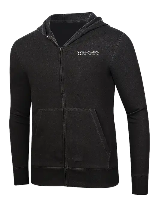 Full-Zip Black Heavyweight Hooded Sweatshirt w/Innovation Care Partners Logo
