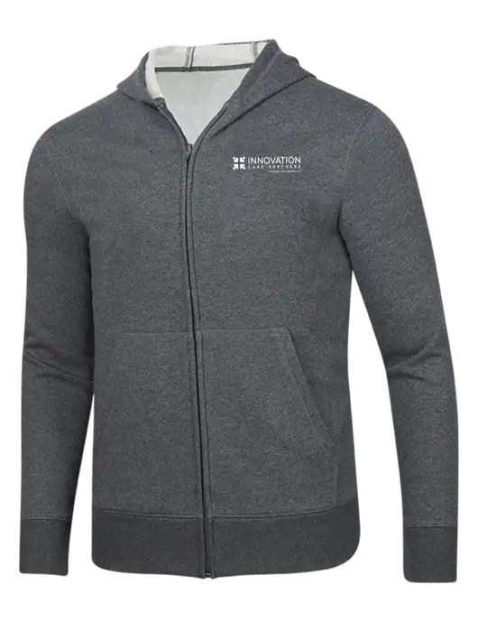 Full-Zip Dark Grey Heather Heavyweight Hooded Sweatshirt w/Innovation Care Partners Logo