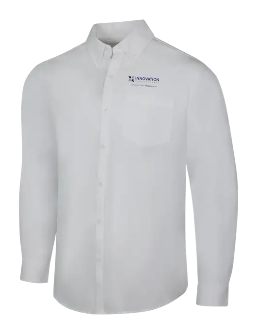 White Long Sleeve Carefree Poplin Shirt w/Innovation Care Partners Logo