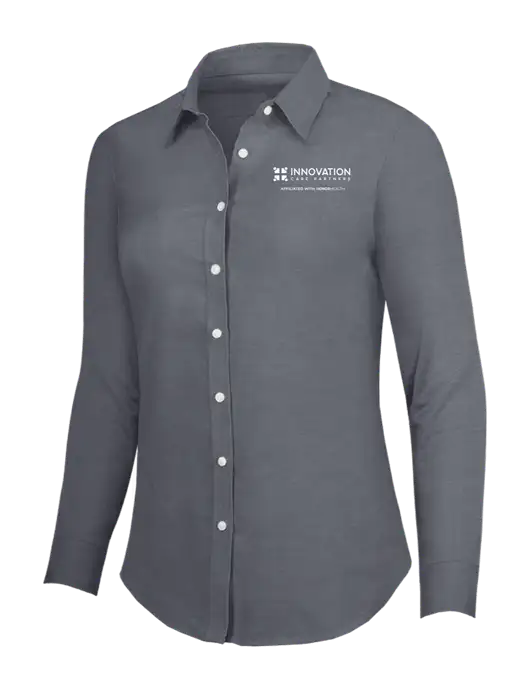 Dark Grey Womens SuperPro Oxford Shirt w/Innovation Care Partners Logo