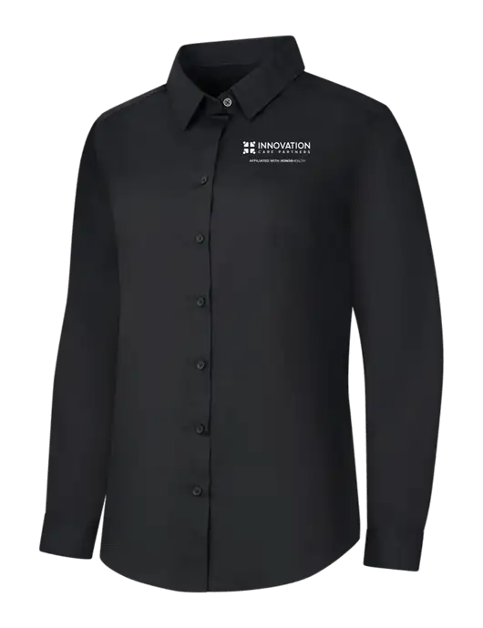 Womens Black Long Sleeve Carefree Poplin Shirt w/Innovation Care Partners Logo
