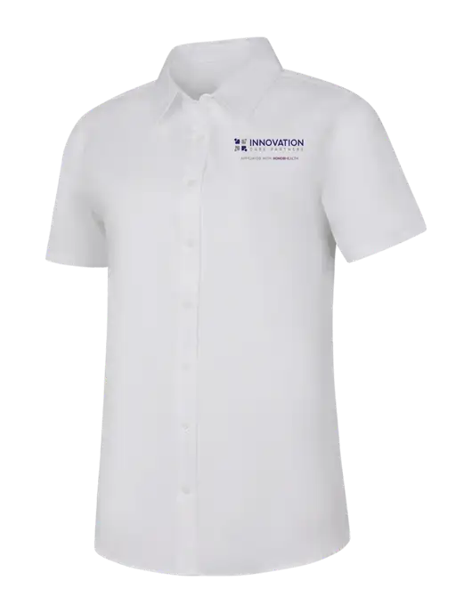 Womens White Short Sleeve Superpro React Twill Shirt w/Innovation Care Partners Logo