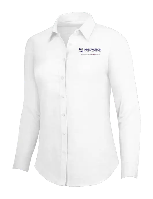 White Womens SuperPro Oxford Shirt w/Innovation Care Partners Logo