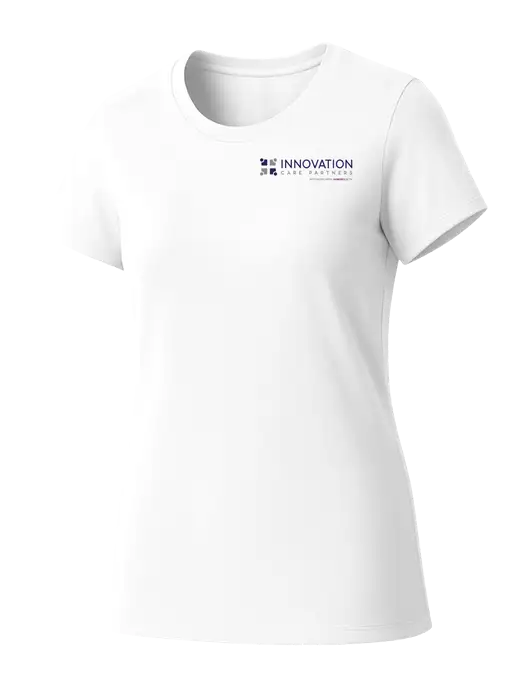 Womens Seriously Soft White T-Shirt w/Innovation Care Partners Logo