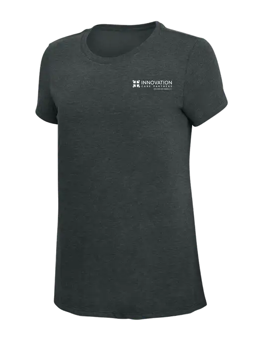 Womens Simply Soft Black Frost 4.5oz Poly/Combed Ring Spun Cotton T-Shirt w/Innovation Care Partners Logo