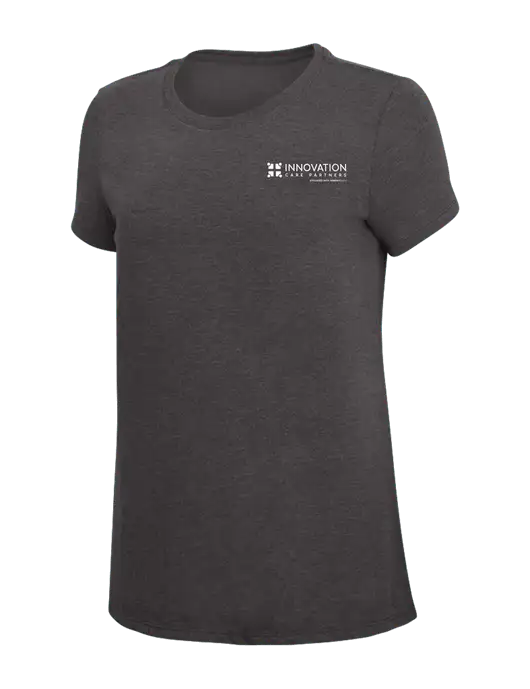 Womens Simply Soft Heather Charcoal 4.5oz  Poly/Combed Ring Spun Cotton T-Shirt w/Innovation Care Partners Logo