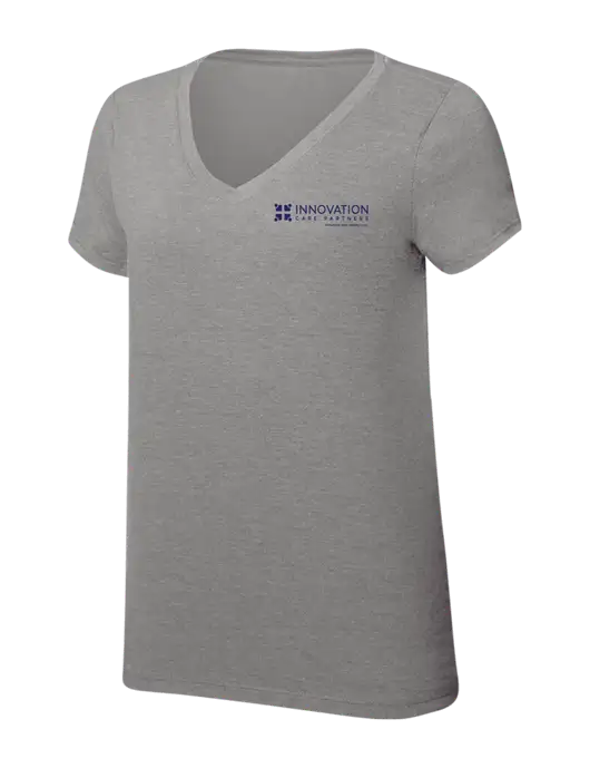 Womens Simply Soft V-Neck Grey Frost 4.5oz  Poly/Combed Ring Spun Cotton T-Shirt w/Innovation Care Partners Logo
