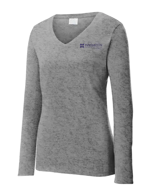 Womens  V-Neck Ring Spun Grey Heather 4.5 oz Long Sleeve T-Shirt w/Innovation Care Partners Logo