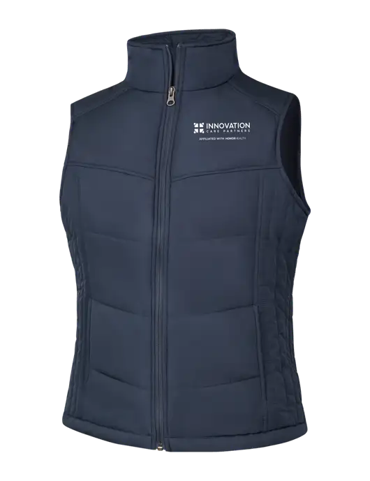  Womens Dark Slate/Black Puffy Vest w/Innovation Care Partners Logo
