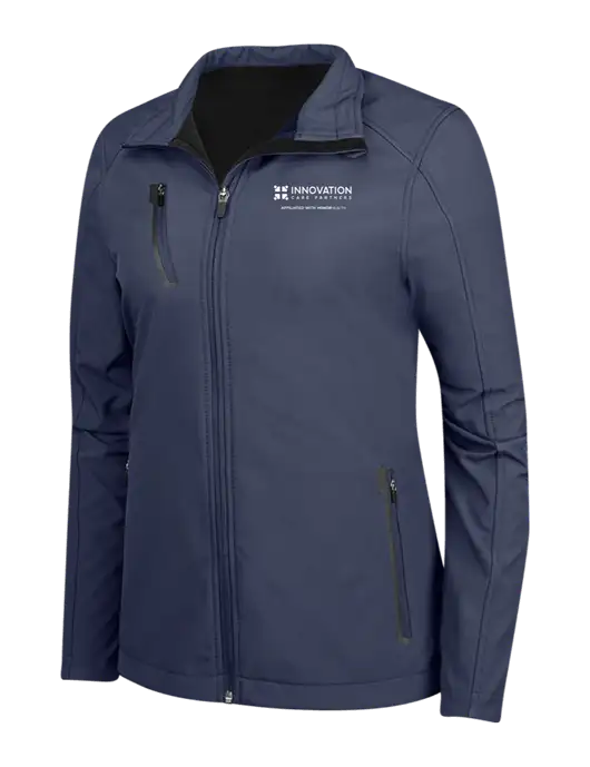 Navy Womens Welded Softshell Jacket w/Innovation Care Partners Logo