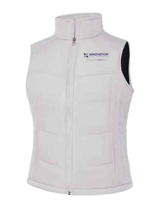 Womens White/Dark Slate Puffy Vest w/Innovation Care Partners Logo