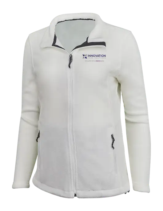 Womens White Fleece Jacket w/Innovation Care Partners Logo