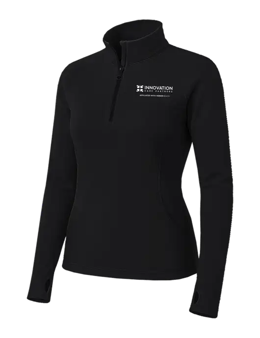 Womens Black Sport Wick Stretch 1/4 Zip Pullover w/Innovation Care Partners Logo