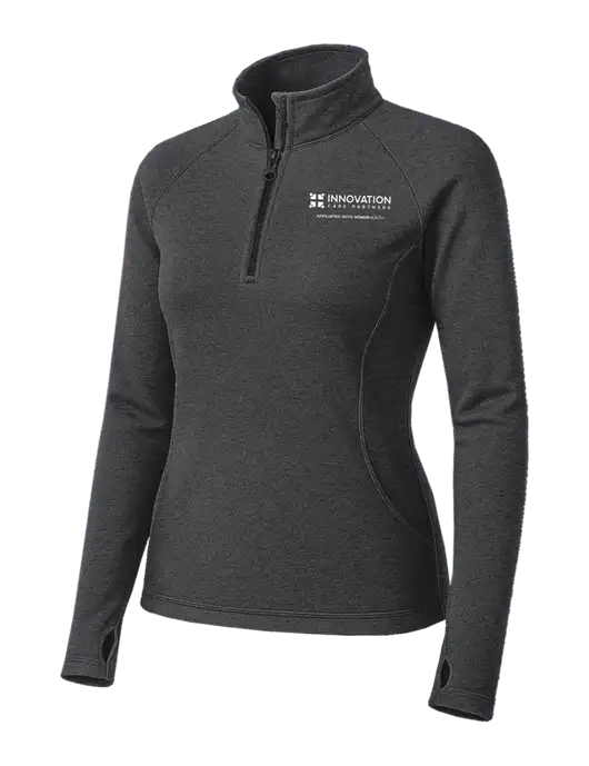 Dark Grey Heather Womens Sport Wick Stretch 1/4 Zip Pullover w/Innovation Care Partners Logo