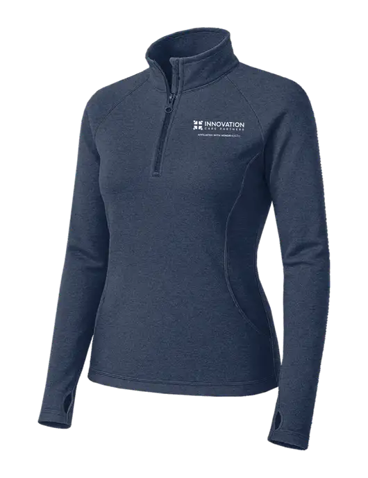 Navy Heather Womens Sport Wick Stretch 1/4 Zip Pullover w/Innovation Care Partners Logo