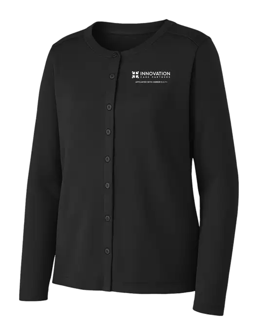 Black Womens Concept Stretch Button-Front Cardigan Sweater w/Innovation Care Partners Logo