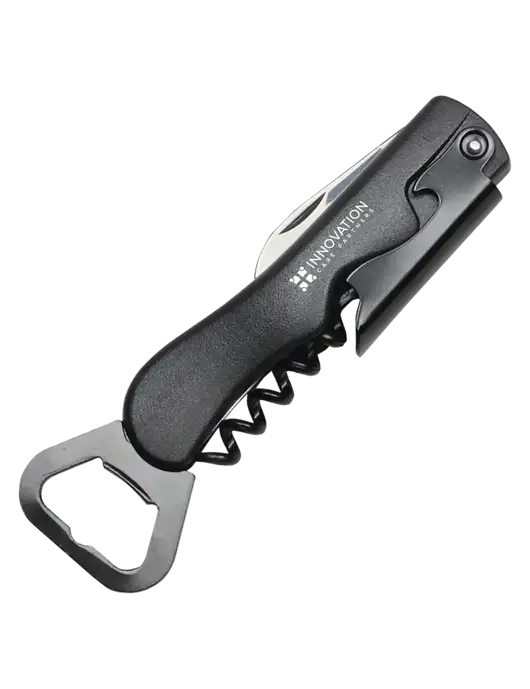 Sleek Black Bottle Opener w/Innovation Care Partners Logo