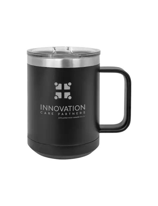 Polar Camel 15 oz Powder Coated Black Vacuum Insulated Mug with Slider Lid w/Innovation Care Partners Logo