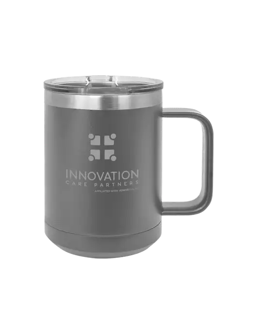 Polar Camel 15 oz Powder Coated Grey Vacuum Insulated Mug with Slider Lid w/Innovation Care Partners Logo