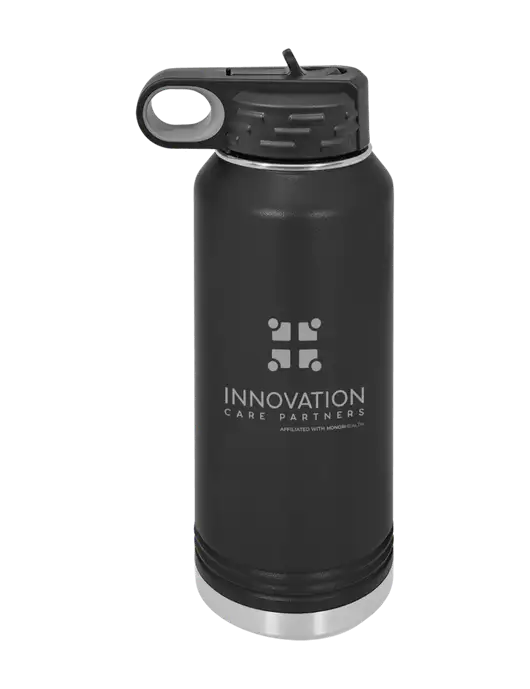 Polar Camel 32 oz Powder Coated Black Vacuum Insulated Water Bottle w/Innovation Care Partners Logo