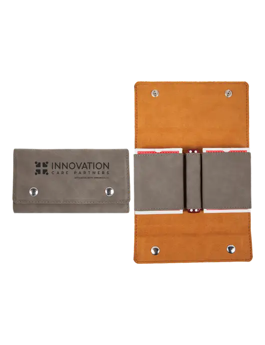 Grey Leatherette Card & Dice Set w/Innovation Care Partners Logo