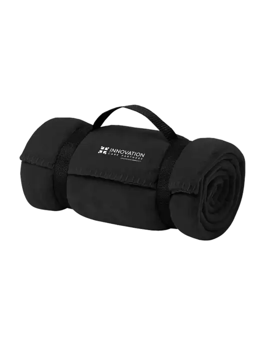 Casual Black Fleece Blanket With Strap w/Innovation Care Partners Logo