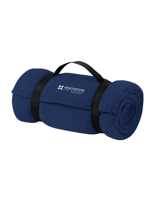 Casual Navy Fleece Blanket With Strap  w/Innovation Care Partners Logo