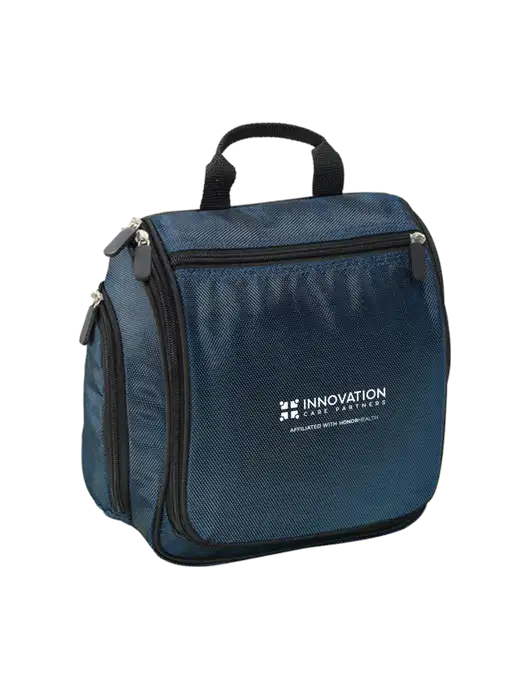 Hanging Dark Steel Blue Toiletry Kit w/Innovation Care Partners Logo