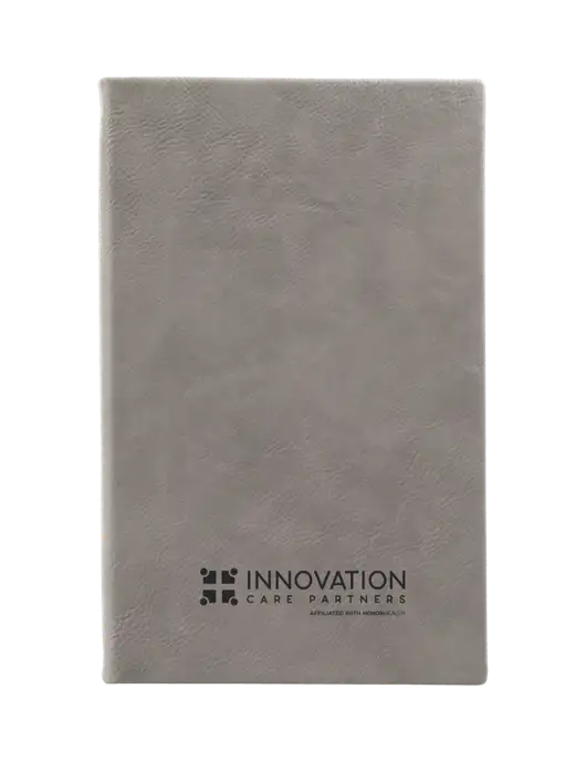 Grey Leatherette 5.25 x 8.25 Journal w/Innovation Care Partners Logo