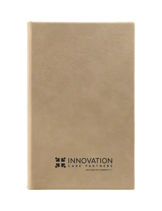 Tan Leatherette 5.25 x 8.25 Journal w/Innovation Care Partners Logo