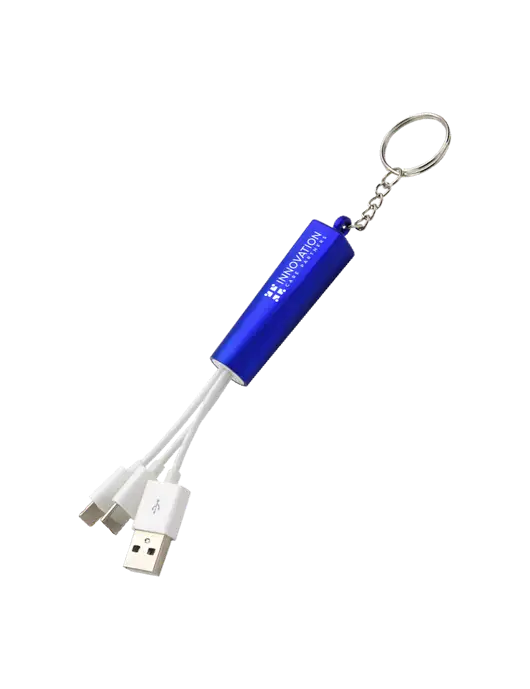 Blue Light-Up Charging Cable with Key Ring w/Innovation Care Partners Logo