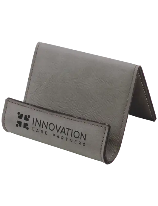Grey Leatherette Card & Phone Holder w/Innovation Care Partners Logo